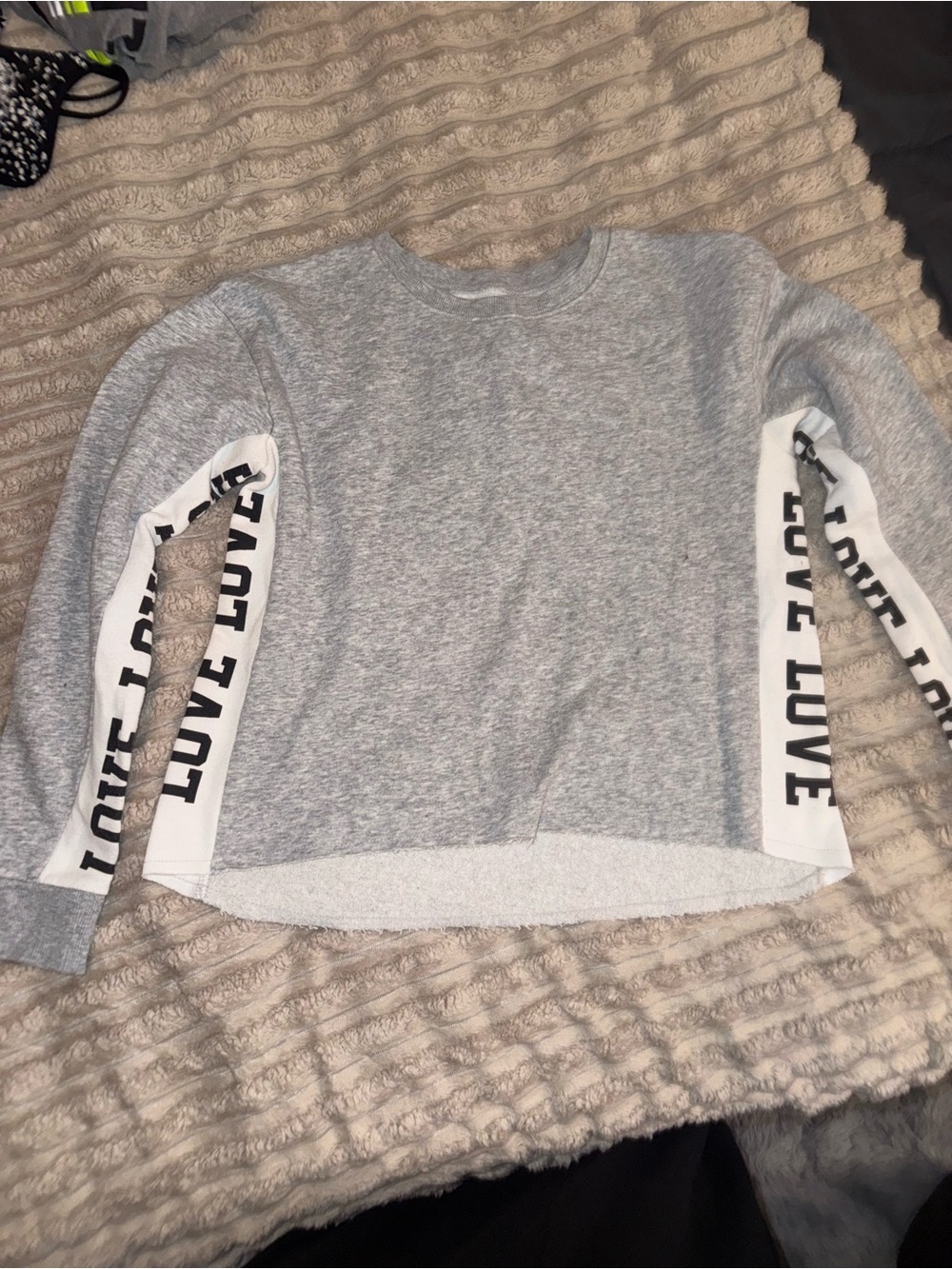 Justice Gray and White 'Love' Sleeve Sweatshirt